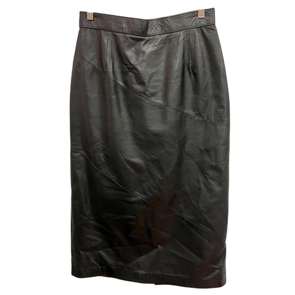 Vintage 80s-90s Sienna New York 100% Leather Seamed Midi Skirt size 10 - Picture 1 of 13